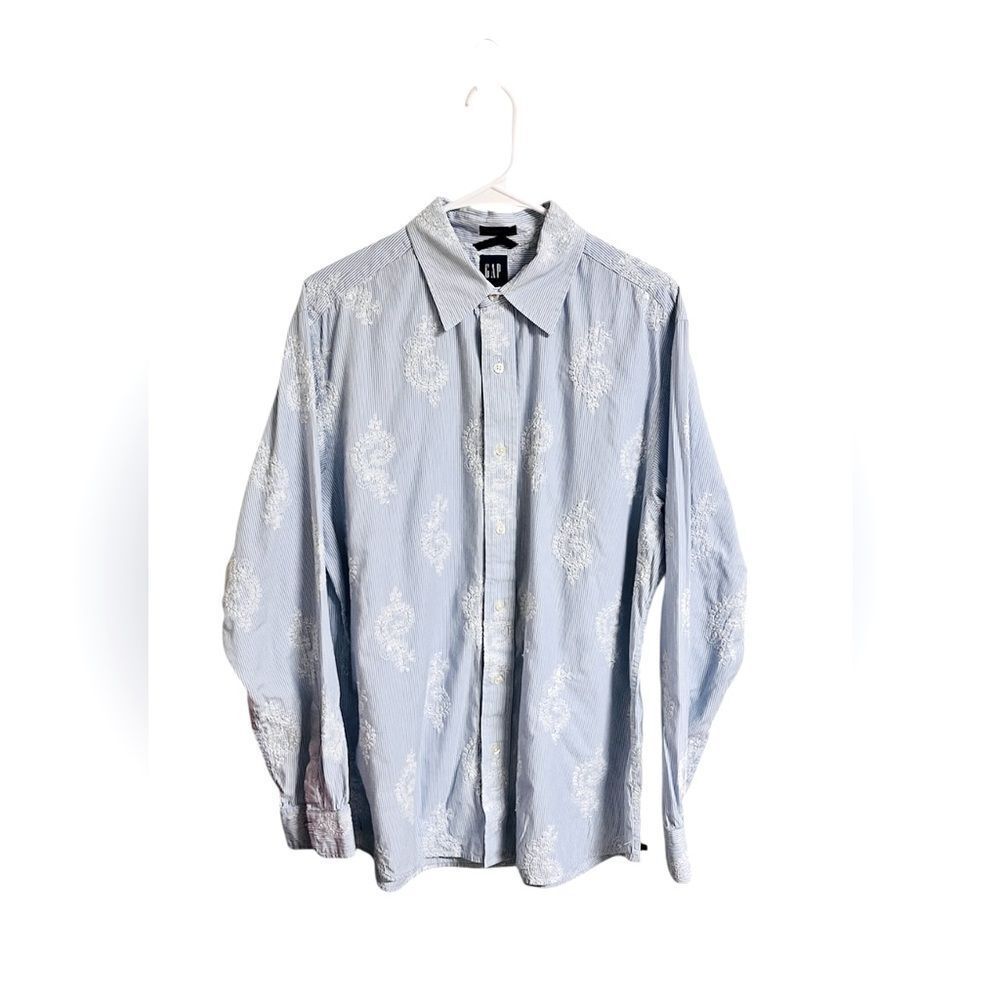 GAP Men’s Casual Paisley Stripe Shirt Blue White Sz L